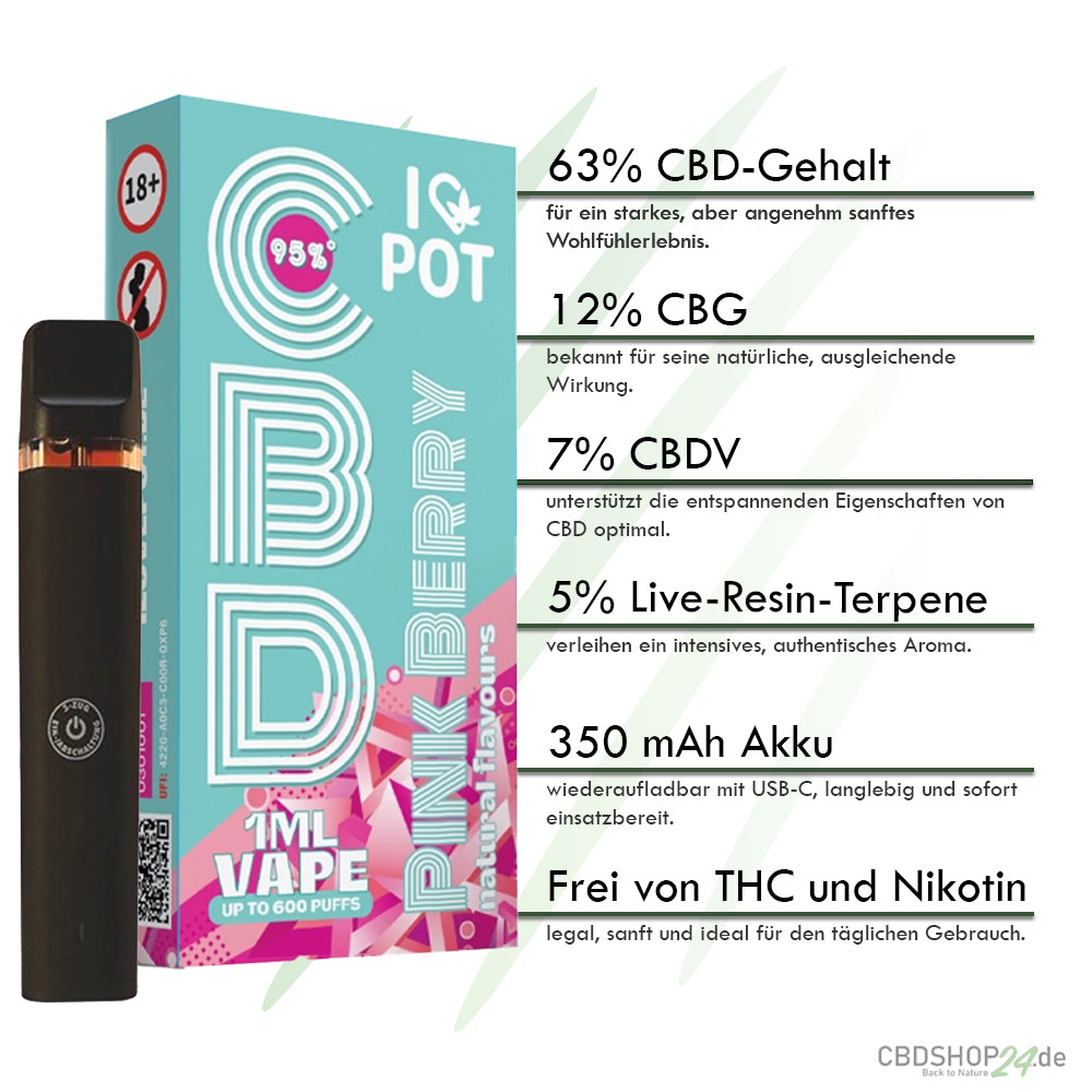 ILovePot CBD Vape 95% - Pink Berry-cbdshop24.de