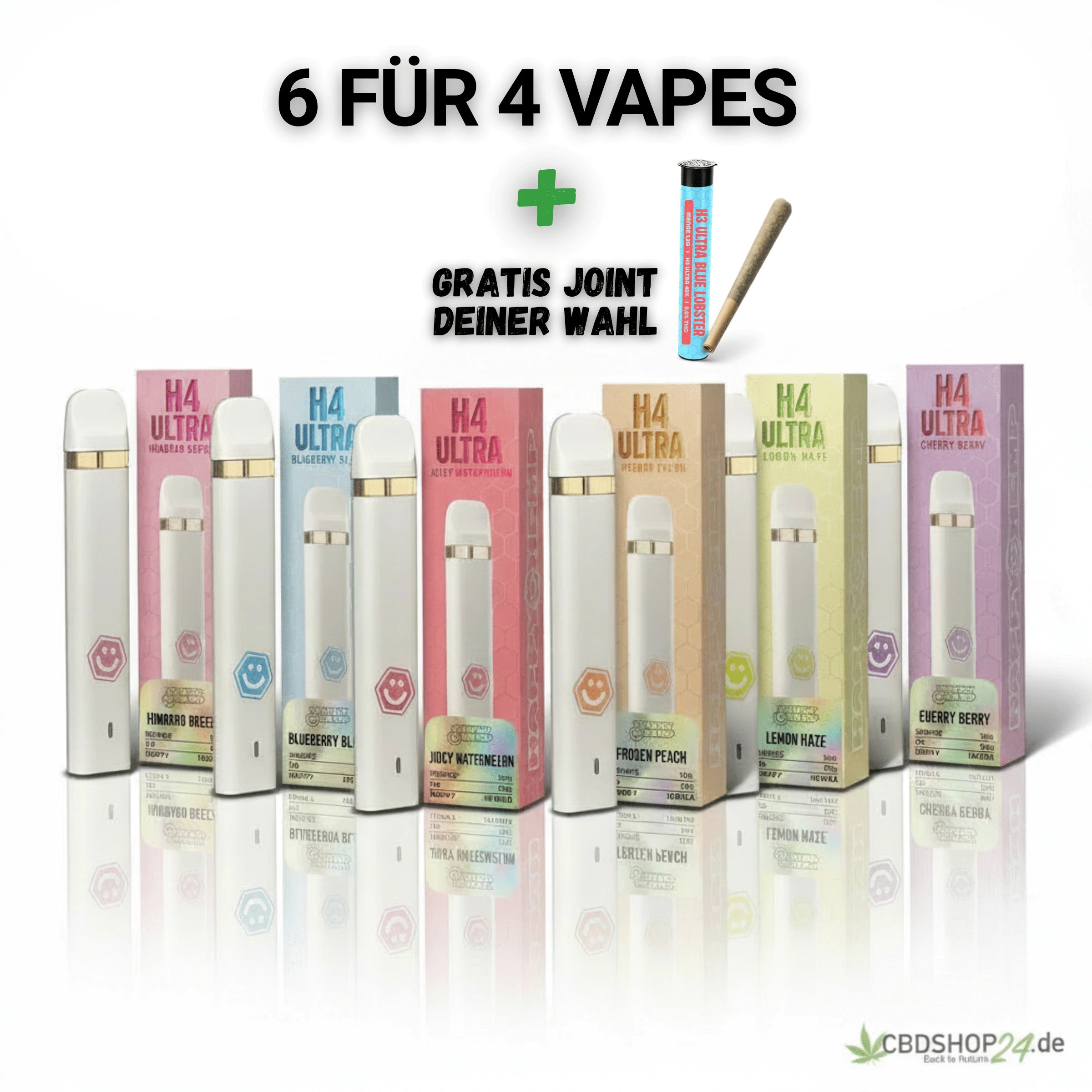 Deluxe Value Bundle: 10x Happy Hemp H3 + H4 Ultra Vape (freely selectable)