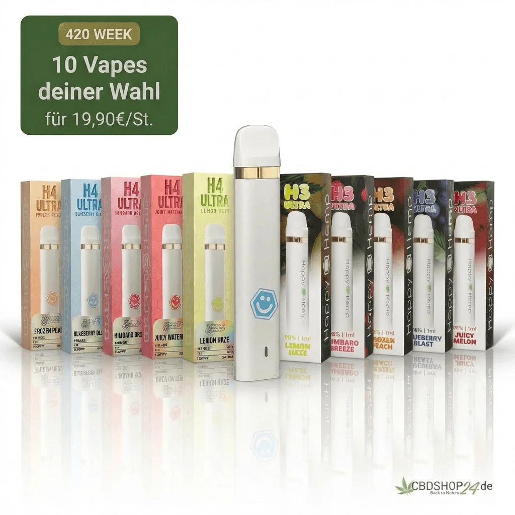Pack Deluxe : 10x Happy Hemp H3 + H4 Ultra Vape (au choix)