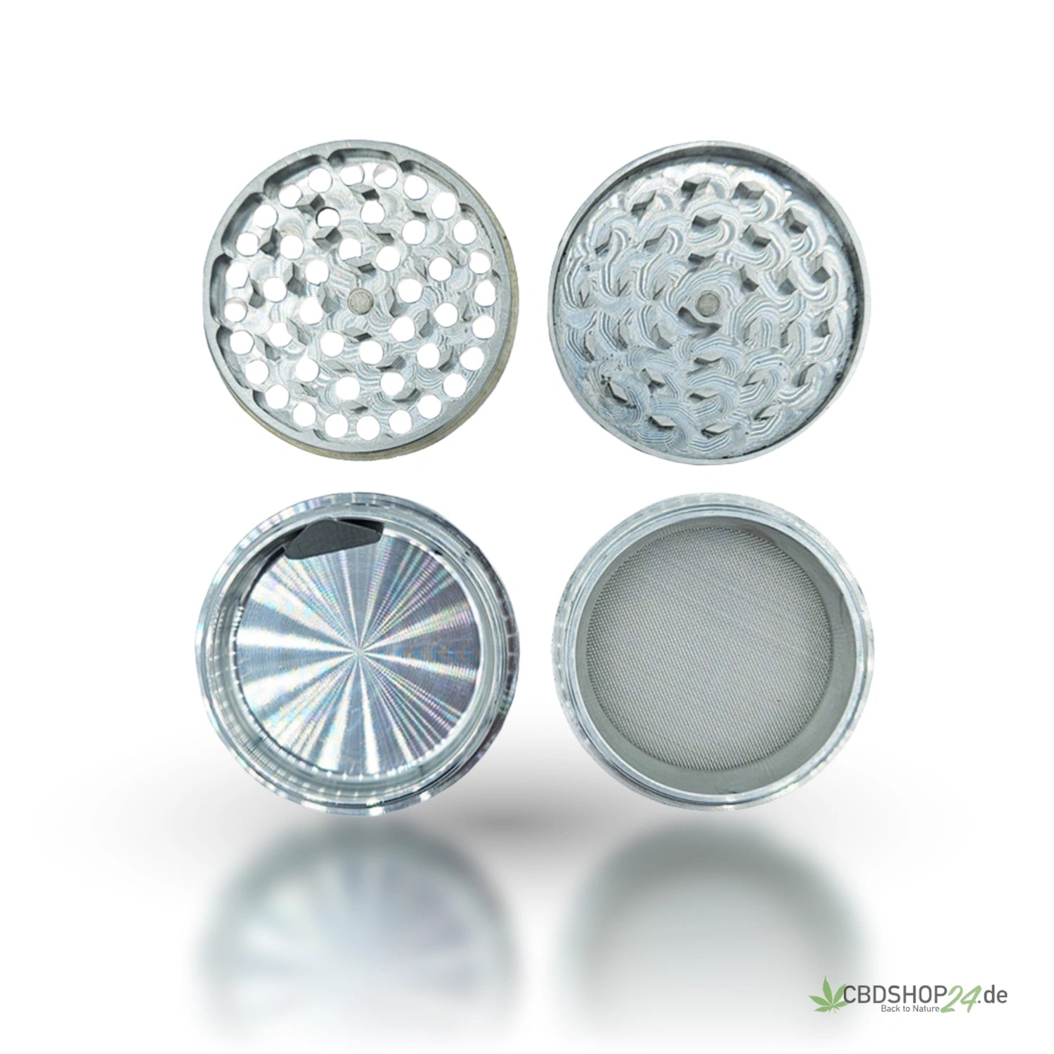 Aluminium Grinder 4 tlg. Silber 63mm cbdshop24