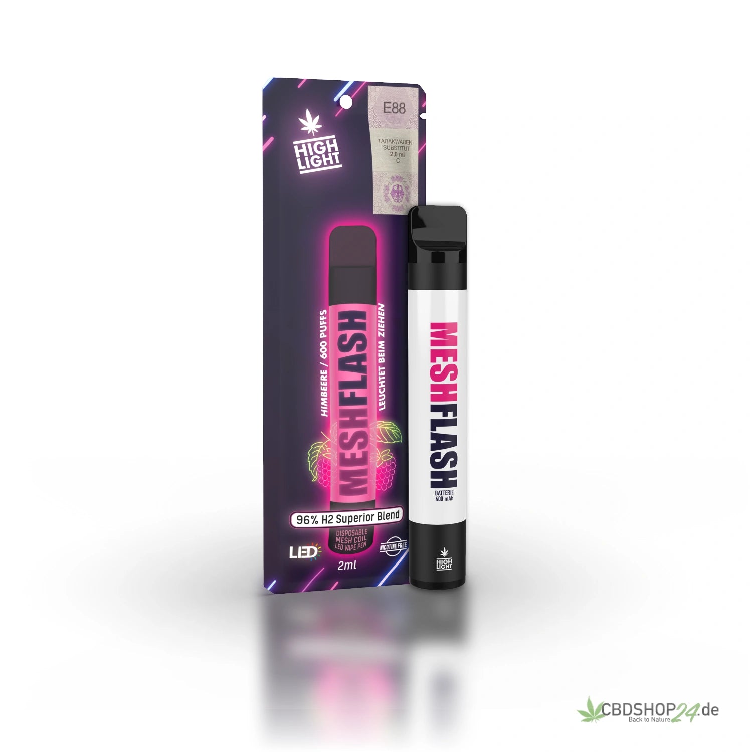 Mesh Flash Vape H2 Superior 96% - Himbeere 2ml cbdshop24