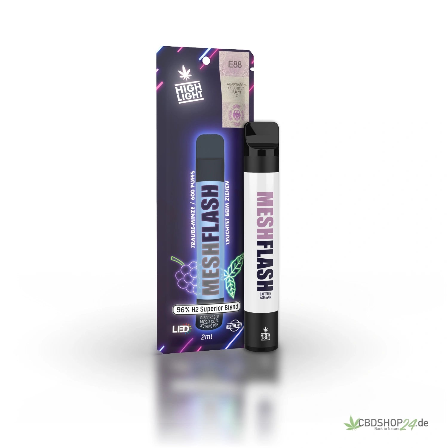 Mesh Flash Vape H2 Superior 96% - Traube-Minze 2ml cbdshop24