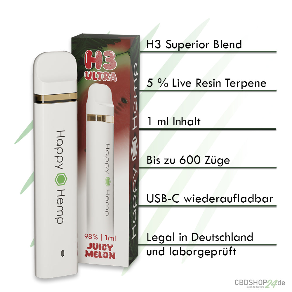 Happy Hemp H3 Ultra Juicy Watermelon 1ml Vape-cbdshop24.de